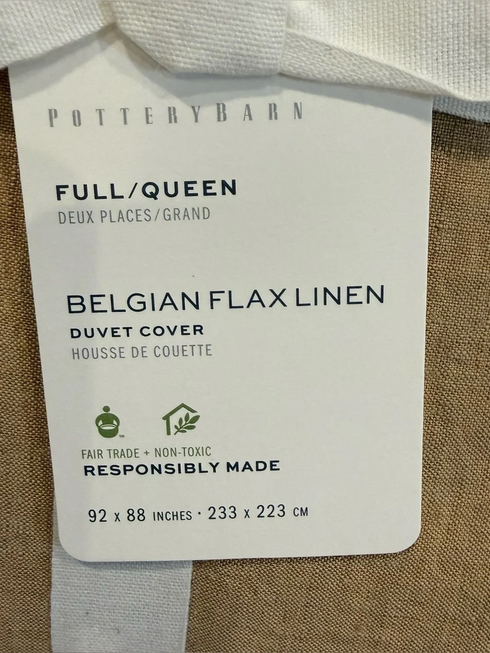 Pottery Barn Belgian Flax Linen Duvet Cover Full Queen NWT